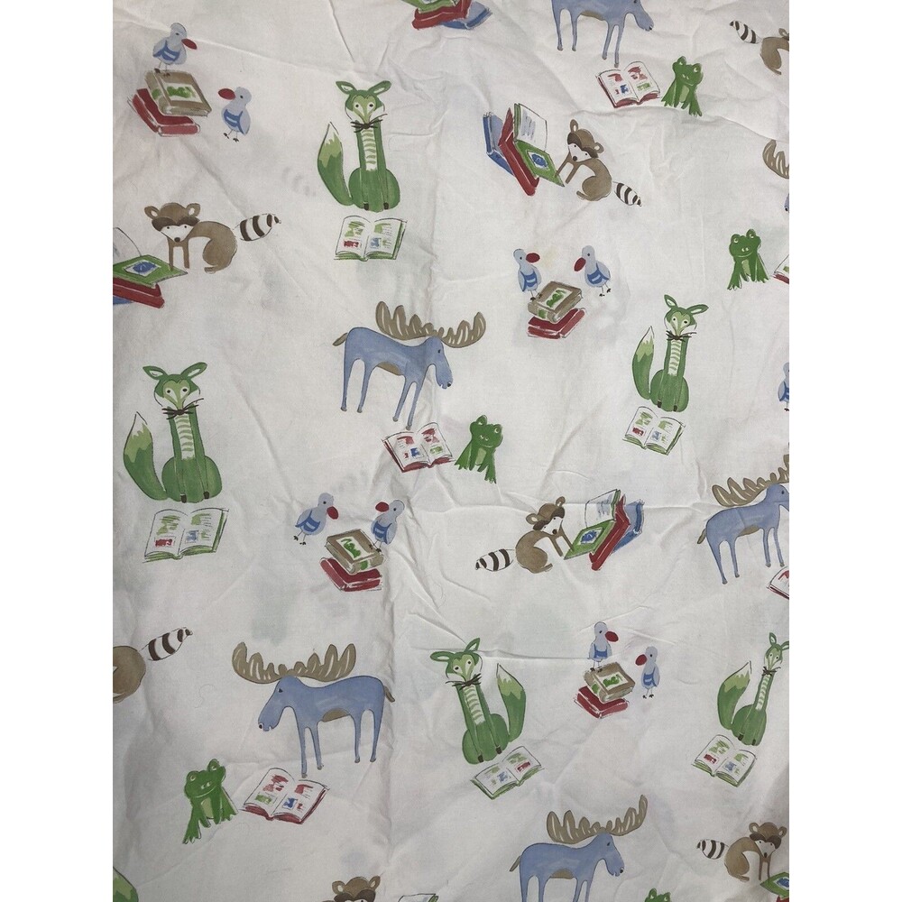 Pottery Barn Kids Moose Fox Frog Animals Reading Books Flat sheet